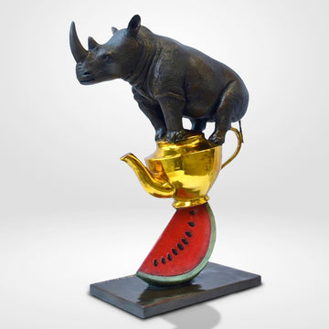 Rhinos Love Tea and Watermelons (Bronze Sculpture)