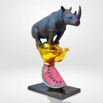 Rhinos Love Tea and Watermelons (Bronze Sculpture)