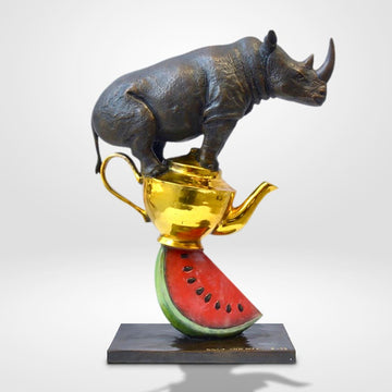 Rhinos Love Tea and Watermelons (Bronze Sculpture)