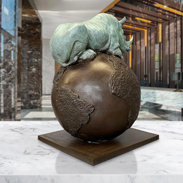 Rhino on Top of the World (Bronze Sculpture)