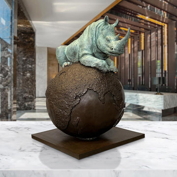 Rhino on Top of the World (Bronze Sculpture)