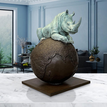 Rhino on Top of the World (Bronze Sculpture)