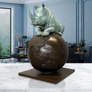 Rhino on Top of the World (Bronze Sculpture)