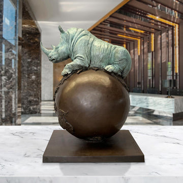 Rhino on Top of the World (Bronze Sculpture)