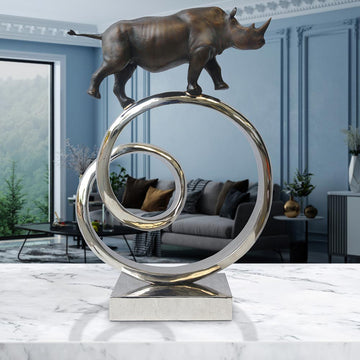 Black Rhino Goes Round the World (Bronze Sculpture)