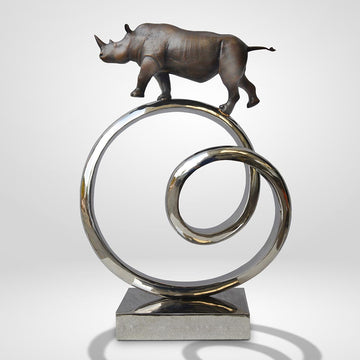 Black Rhino Goes Round the World (Bronze Sculpture)