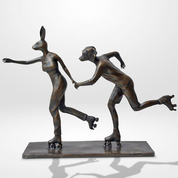 Roller Skaters in Love (Bronze Sculpture, Miniature)