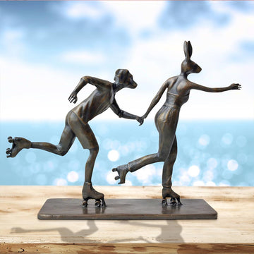 Roller Skaters in Love (Bronze Sculpture, Miniature)