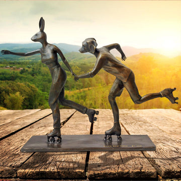 Roller Skaters in Love (Bronze Sculpture, Miniature)