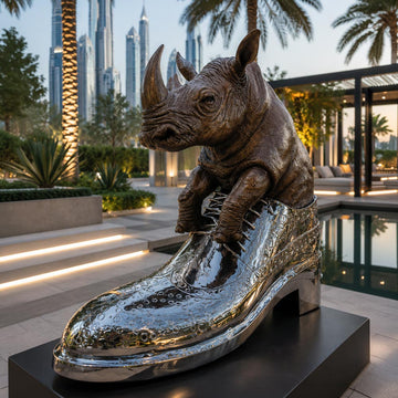 Walk With The Big Rhino (Bronze Sculpture)
