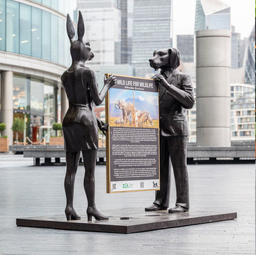 Rabbitwoman and Dogman Sign (Bronze Sculpture, Large)