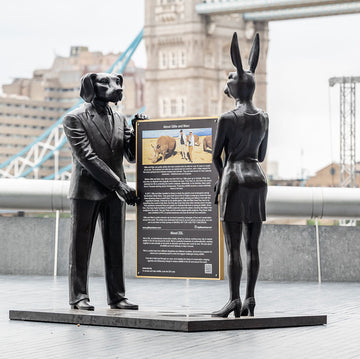 Rabbitwoman and Dogman Sign (Bronze Sculpture, Large)