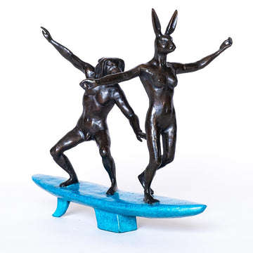 They Surfed a Pipeline Together (Bronze Sculpture, Miniature Collection)
