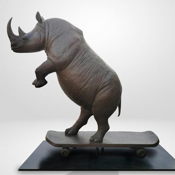 The Northern White Rhino Races on the Skateboard (Bronze Sculpture)