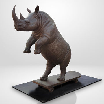 The Northern White Rhino Races on the Skateboard (Bronze Sculpture)