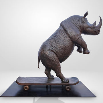 The Northern White Rhino Races on the Skateboard (Bronze Sculpture)