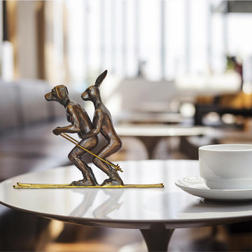 He Loved Skiing with His Snow Bunny (Bronze Sculpture, Miniature Collection)