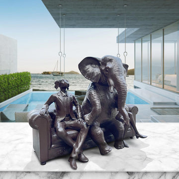 The African Elephant with Rabbitwoman and Dogman Will Never Forget (Bronze Sculpture)