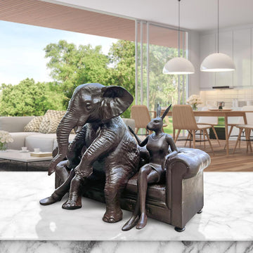 The African Elephant with Rabbitwoman and Dogman Will Never Forget (Bronze Sculpture)