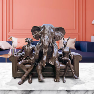 The African Elephant with Rabbitwoman and Dogman Will Never Forget (Bronze Sculpture)