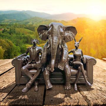 The African Elephant with Rabbitwoman and Dogman Will Never Forget (Bronze Sculpture)