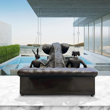 The African Elephant with Rabbitwoman and Dogman Will Never Forget (Bronze Sculpture)