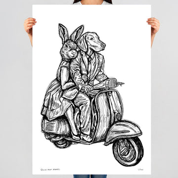 Rabbitwoman and Dogman Break the Speed Limit (Print)
