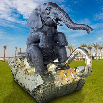 Elephant Had a Giant Crush on Tanks (Bronze Sculpture)