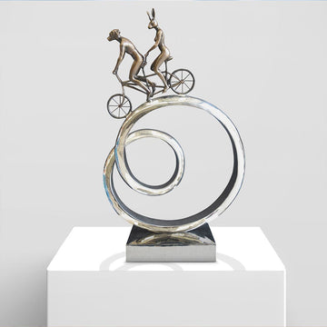 Tandem Riders Go Round The World (Bronze Sculpture)
