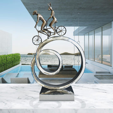 Tandem Riders Go Round The World (Bronze Sculpture)
