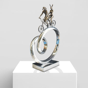 Tandem Riders Go Round The World (Bronze Sculpture)