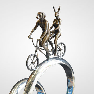 Tandem Riders Go Round The World (Bronze Sculpture)