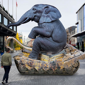 Elephant Had a Giant Crush on Tanks (Bronze Sculpture)