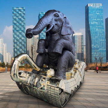 Elephant Had a Giant Crush on Tanks (Bronze Sculpture)