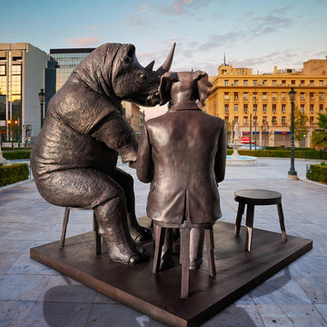 Rabbitwoman, Dogman and Rhino at the Table of Love (Bronze Sculpture)