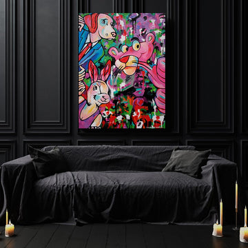 The Adventures of Dogman, Rabbitwoman and the Pink Panther (Original Painting)
