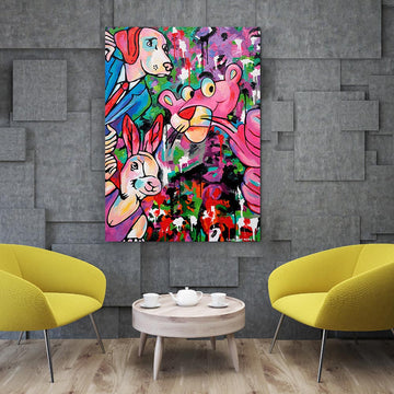 The Adventures of Dogman, Rabbitwoman and the Pink Panther (Original Painting)