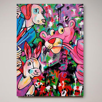 The Adventures of Dogman, Rabbitwoman and the Pink Panther (Original Painting)