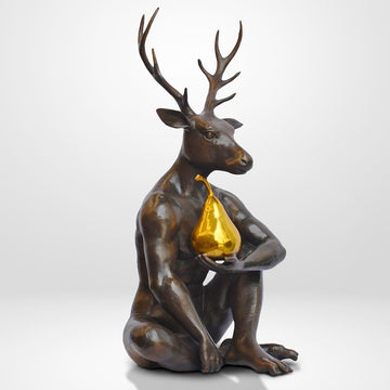 He thought about buying a new tie but he bought a gold pear instead (Bronze Sculpture)