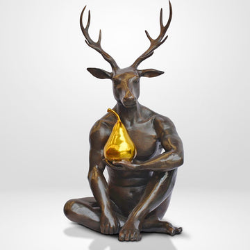 He thought about buying a new tie but he bought a gold pear instead (Bronze Sculpture)