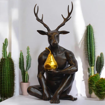 He thought about buying a new tie but he bought a gold pear instead (Bronze Sculpture)