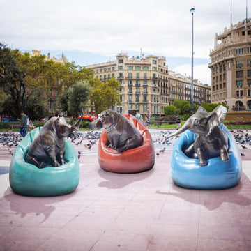 Elephant loves Big Beanbags (Bronze Sculpture)