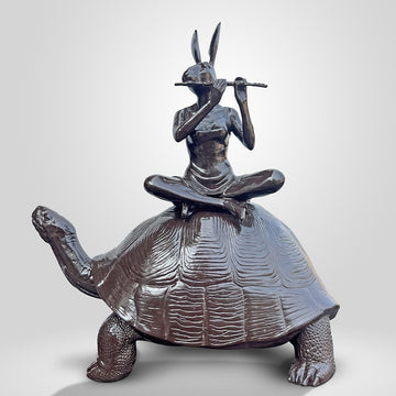 The Giant Tortoise with Rabbitwoman Made Music Together (Bronze Sculpture)