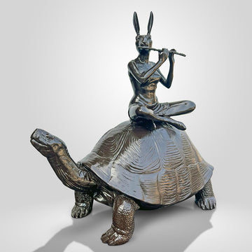 The Giant Tortoise with Rabbitwoman Made Music Together (Bronze Sculpture)