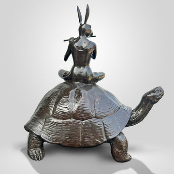 The Giant Tortoise with Rabbitwoman Made Music Together (Bronze Sculpture)