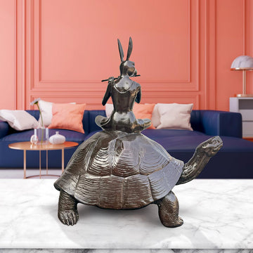 The Giant Tortoise with Rabbitwoman Made Music Together (Bronze Sculpture)