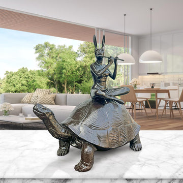 The Giant Tortoise with Rabbitwoman Made Music Together (Bronze Sculpture)
