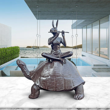 The Giant Tortoise with Rabbitwoman Made Music Together (Bronze Sculpture)