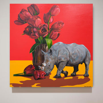 Rhino loves tulips (Original Painting)