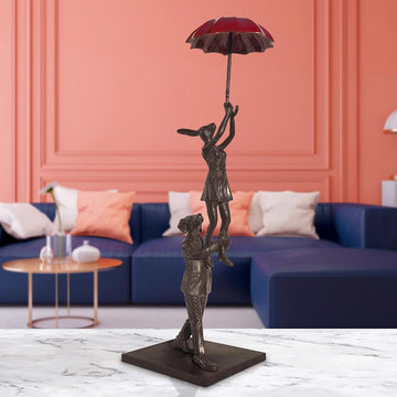 The Umbrella Flyers (Bronze Sculpture, Miniature Collection)